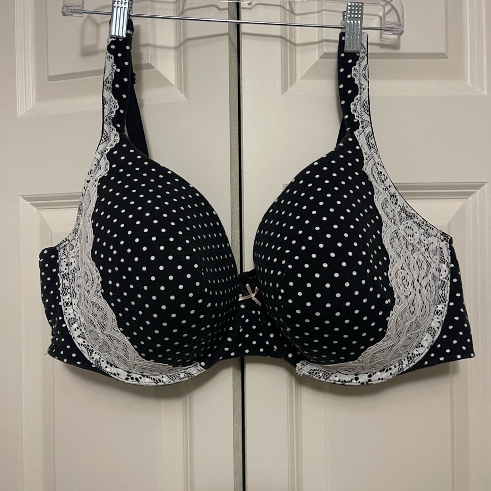 Cacique Polka Dot Lace Bra | 46D | Black & White | Full Coverage